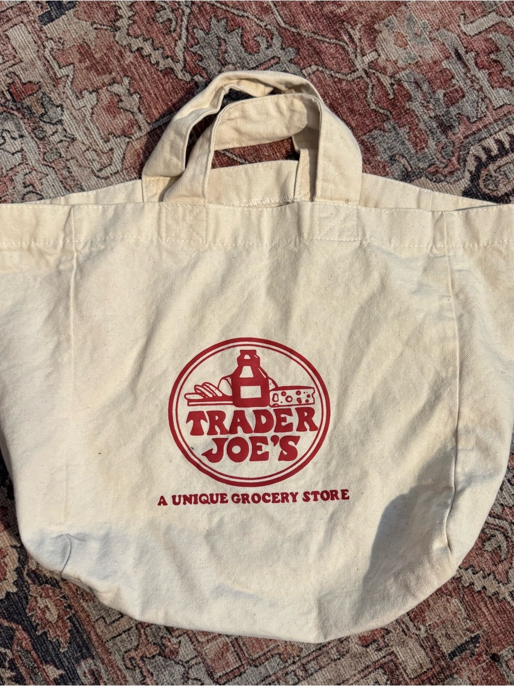Trader Joe's Cream Canvas Tote with Red Logo
